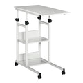 Mesa Lateral para Sofá Mesa lateral em Forma de C com 4 rodas Giratórias Freios Altura Ajustável 3 níveis Estrutura Metálica 80x40x72-82cm Branco — foto 1