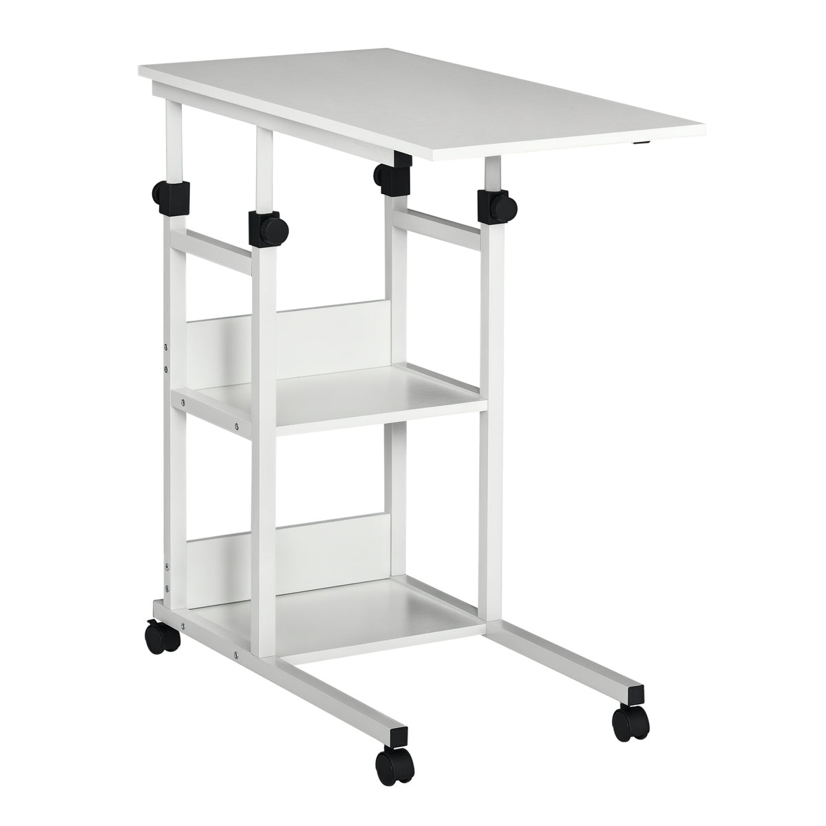 Mesa Lateral para Sofá Mesa lateral em Forma de C com 4 rodas Giratórias Freios Altura Ajustável 3 níveis Estrutura Metálica 80x40x72-82cm Branco — foto 1
