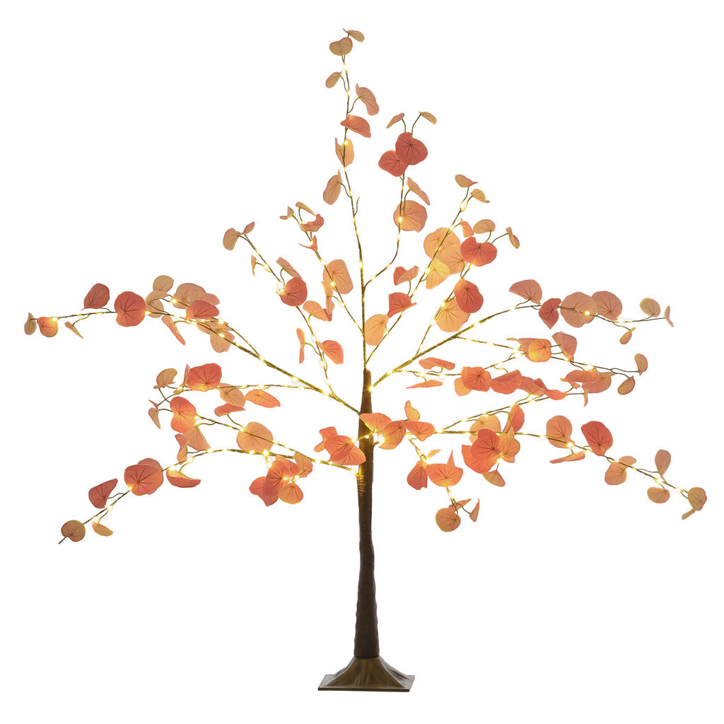 Árvore de Eucalipto Artificial 120 cm Árvore Artificial com 175 Luzes LED e Base Decoração para Interior e Exterior Laranja e Marrom — foto 1