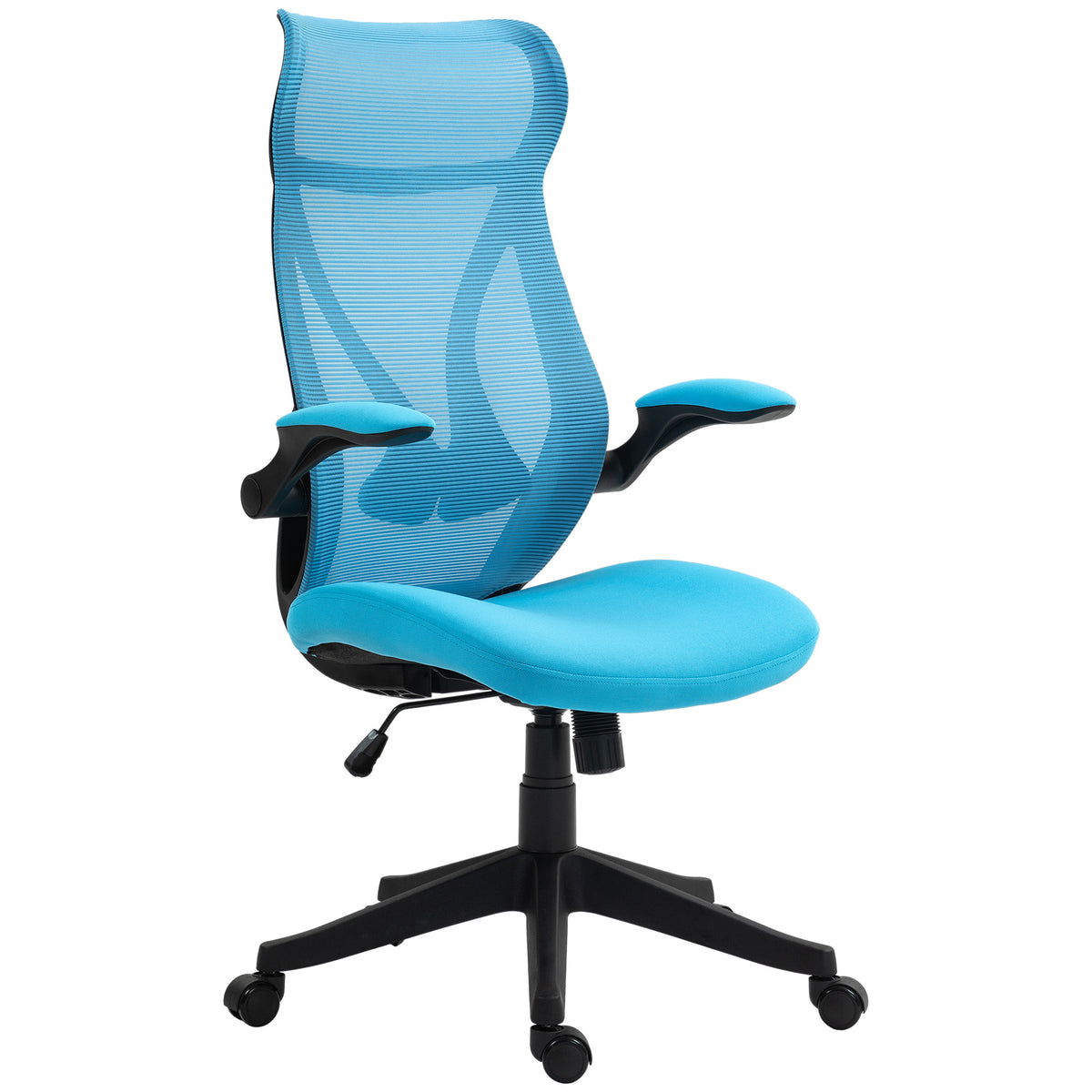 Cadeira de Escritório em Malha Cadeira de Escritório Giratória com Altura Ajustável Apoio para os Braços Dobráveis e Função Basculante Cadeira para Estúdio Carga 120 kg 66x66x113-121 cm Azul — foto 1