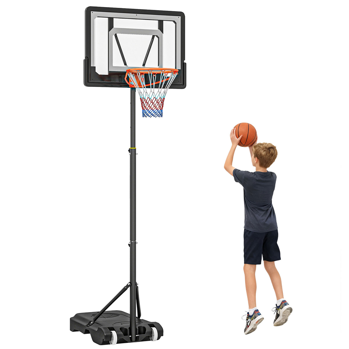 Tabela de Basquetebol para Exterior com Altura Ajustável 206-260 cm Cesta de Basquetebol com Rodas e Base Recarregável para Adolescentes e Adultos Preto — foto 1