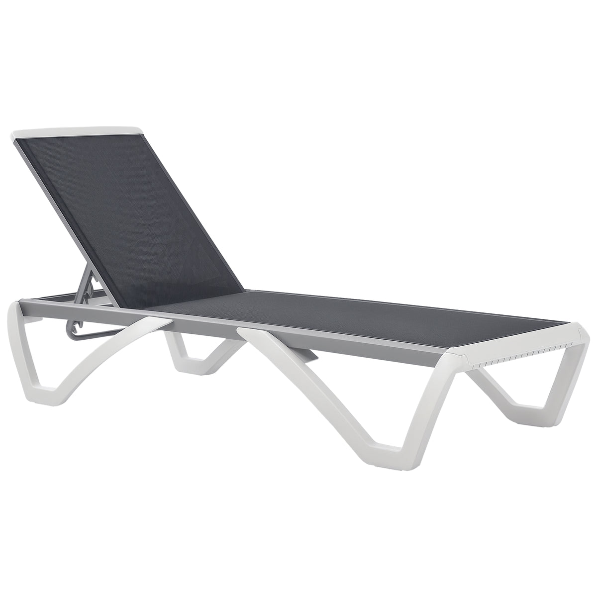 Espreguiçadeira de jardim reclinável com rodas e encosto ajustável em 5 níveis Poltrona relaxante de alumínio para terraço varanda e piscina 170x67.5x95 cm Branco cinza — foto 1