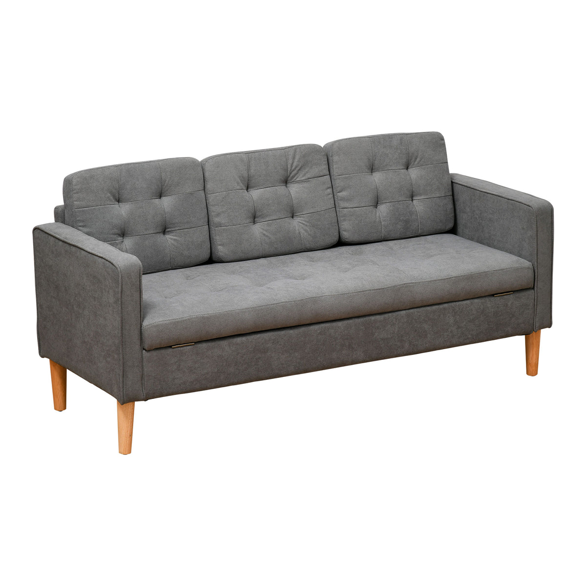 Sofá de 3 lugares acolchoado com 3 almofadas e apoios de braço Espaço de armazenamento Estilo moderno para sala de estar Quarto 166,5x62x82 cm cinza — foto 1