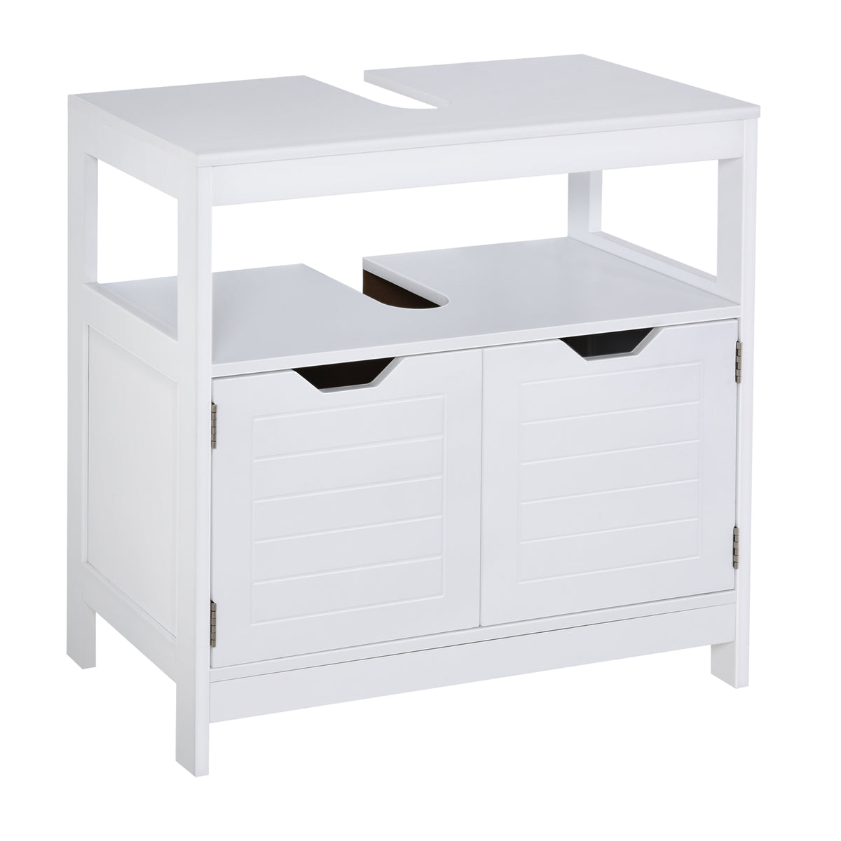 Armário de banheiro Com prateleira 2 portas de armazenamento Dispositivo anti-ponta Resistente a humidade 60x30x60 cm Branco — foto 1