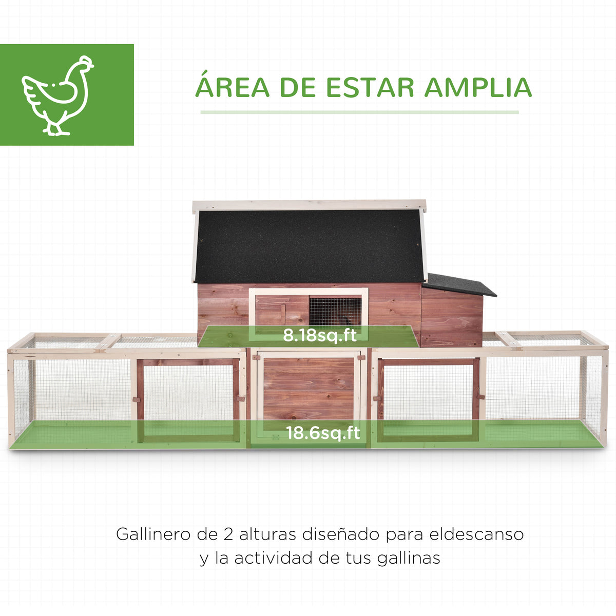 Galinheiro externo de madeira com 2 gabinetes para execução Customizável ​ rampa e ninho com telhado de asfalto 290x71x119 cm Vermelho — foto 4