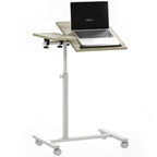 Mesa Auxiliar com Rodas Mesa para Sofá com Altura Ajustável Superfície Inclinável e Estrutura de Metal para Quarto Sala de Estar Escritório 57x40x67,5-101 cm Carvalho e Branco — foto 1