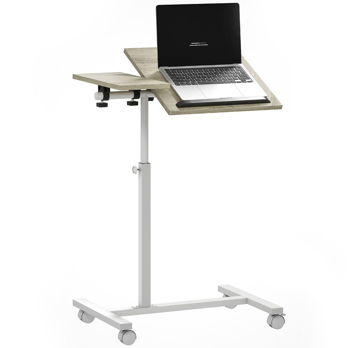 Mesa Auxiliar com Rodas Mesa para Sofá com Altura Ajustável Superfície Inclinável e Estrutura de Metal para Quarto Sala de Estar Escritório 57x40x67,5-101 cm Carvalho e Branco — foto 1