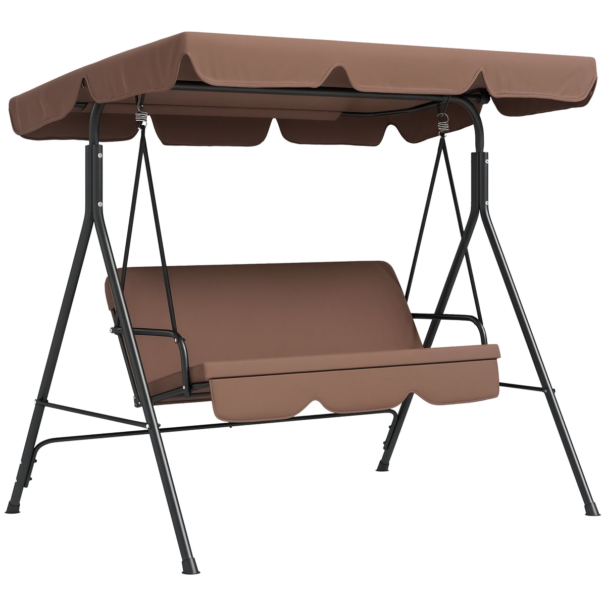 Baloiço de Jardim de 3 Lugares com Almofada Toldo Ajustável e Estrutura de Aço para Balcão Terraço Patio Carga Máx. 200 kg 172x110x153 cm Marróm — foto 1