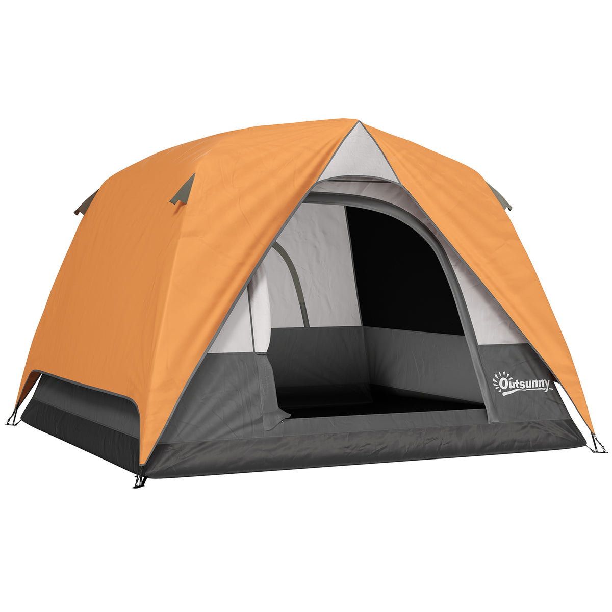 Tenda de Campismo para 2-3 Pessoas Tenda de Campismo Dobrável com Porta Janelas de Malha Bolsa Gancho e Bolsa de Transporte Impermeável Fácil Instalação para Caminhadas 200x200x135 cm Laranja e Cinza — foto 1