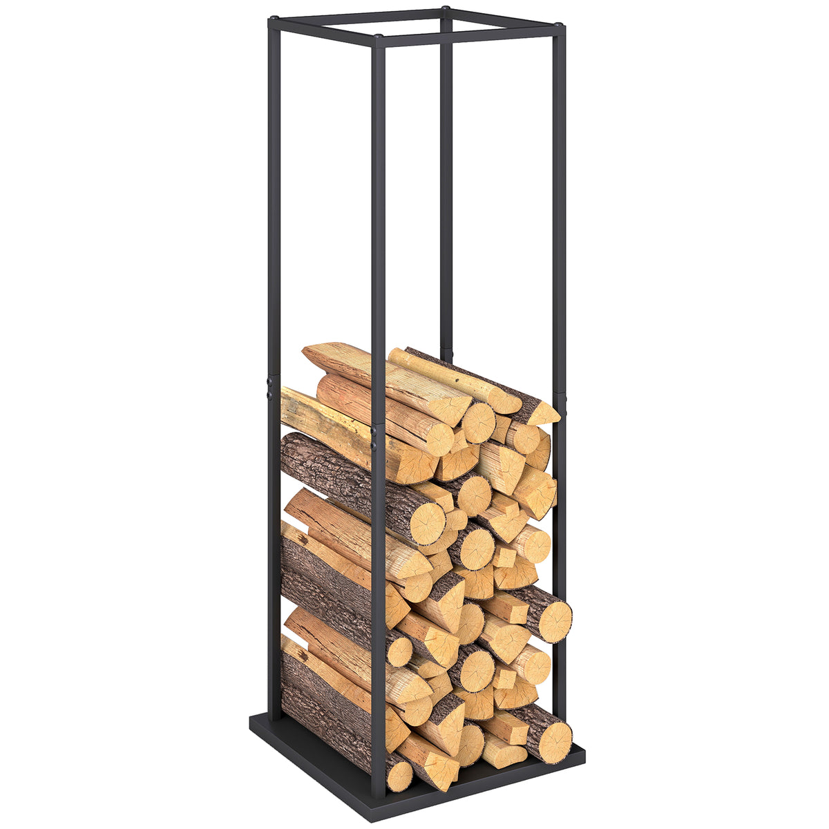 Suporte para Lenha Metálico para Interior e Exterior com Base Elevada Capacidade de 100 kg 33x33x110 cm Preto — foto 1