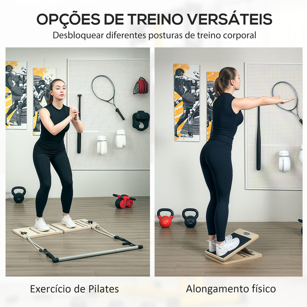 Barra de Pilates Conjunto de Pilates com 6 Faixas Elásticas Tábua Inclinada Ajustável para Treino de Corpo Inteiro em Casa 90x33x3 cm Cinza — foto 4