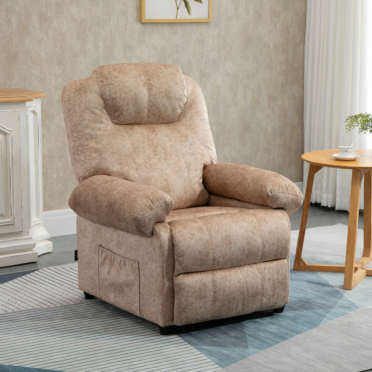 Poltrona Relax Reclinável Poltrona para Sala de Estar com Apoio para os Pés Retrátil Encosto Alto Bolso Lateral Acolchoado Grosso 88x91x108 cm Bege — foto 2