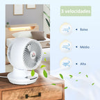 Ventoinha de Mesa 45W Mini Ventoinha com 3 Pás Ecrã LED Oscilação de 55° 3 Velocidades Temporizador e Controlo Remoto Ø20,2x28,2cm Branco — foto 4