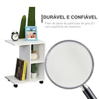 Mesa Auxiliar Moderna Mesa Auxiliar em Forma de C com Rodas e Prateleiras Abertas para Sala de Estar Dormitório 45x35x58 cm Branco — foto 5