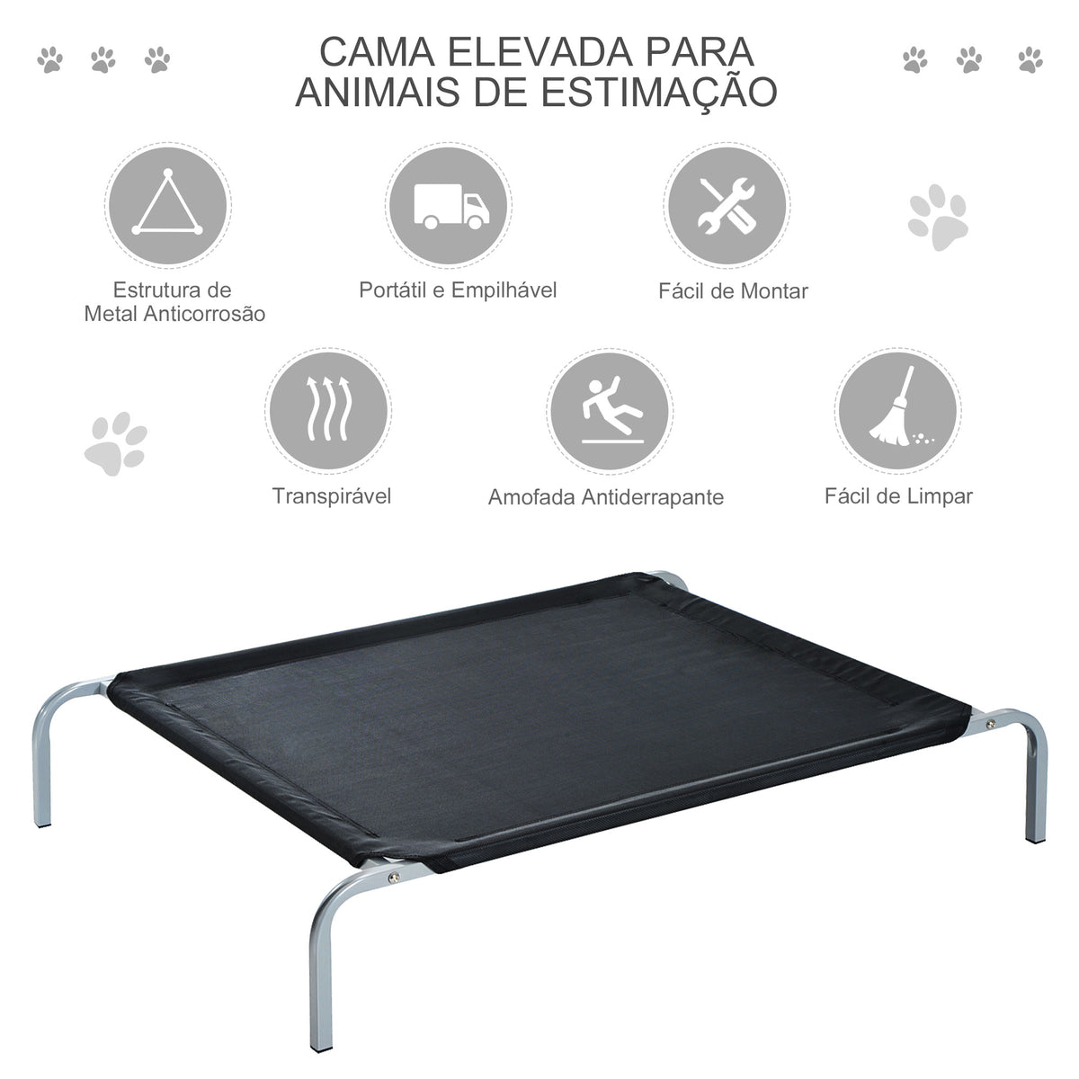 Cama Elevada para Animais de Estimação Cama para Cães e Gatos Desmontável Tecido Textilene Exterior Jardim Terraço 89x58x20cm Preto — foto 6