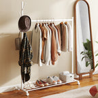 Charriot com Rodas Charriot com 5 Ganchos Barra para Pendurar e Prateleira Inferior Charriot para Dormitório Lavandaria 120x43x171 cm Branco — foto 7