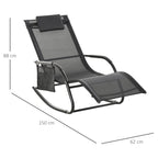 Espreguiçadeira Baloiço de Exterior com Braços Apoio de Cabeça Acolchoado e Bolso Lateral Carga 120 kg para Jardim Terraço Pátio 150x62x88 cm Preto — foto 3