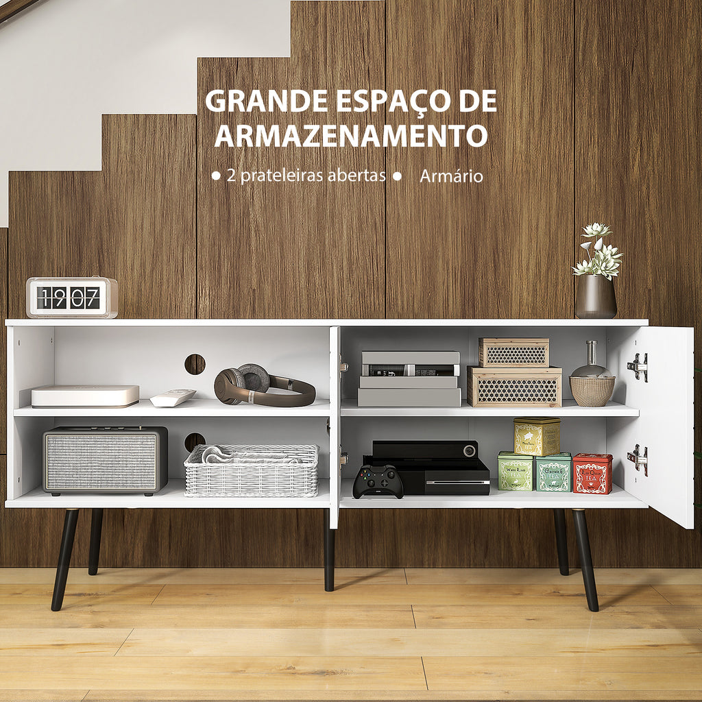 Móvel de TV para Televisores de até 65 Polegadas Móvel de TV para Sala com 2 Prateleiras Abertas 1 Armário com Portas e Orifícios para Cabos 145x38x65 cm Estilo Moderno Branco — foto 4