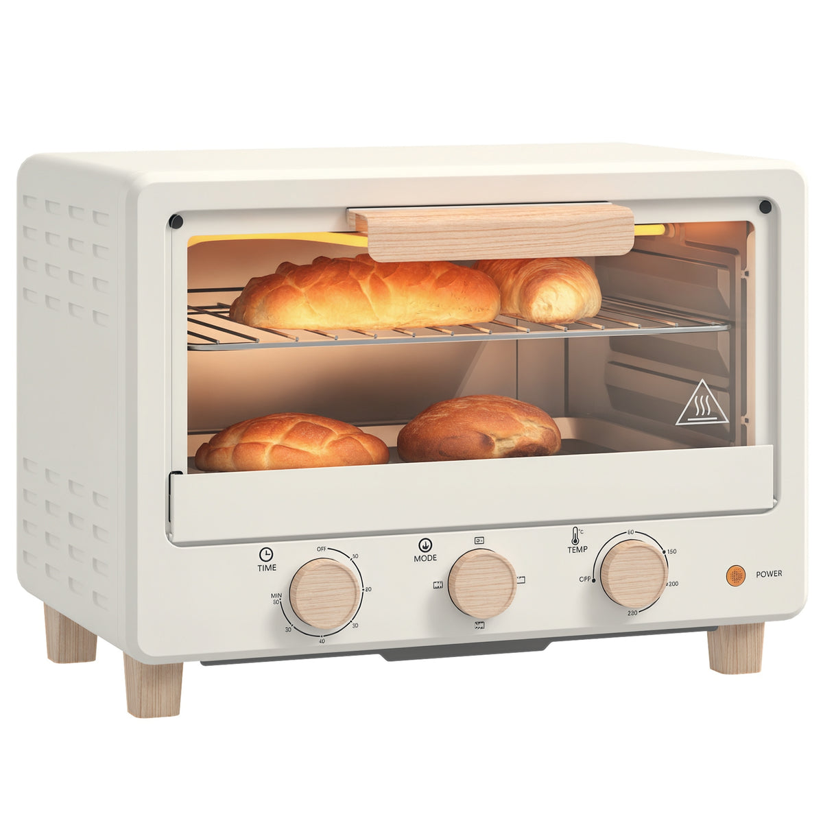 Forno Elétrico de Mesa Mini Forno de 16L Forno Elétrico com Porta de Vidro Temporizador e Temperatura Ajustável até 230℃ 39x27,5x28,8 cm Creme — foto 1