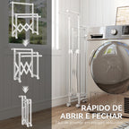 Estendal Vertical Dobrável de 3 Níveis Estendal de Aço Inoxidável com 3 Barras Ajustáveis e Extensíveis 4 Rodas para Interior 104-150x103x145-197 cm Prateado — foto 5