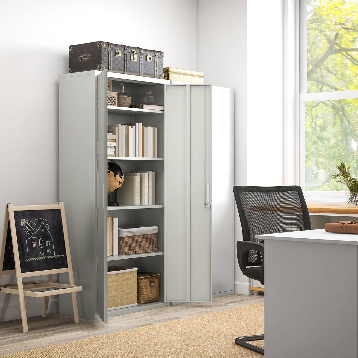 Armário para Arquivos de 5 Níveis com Chaves Prateleiras Ajustáveis Armário de Arquivos Metálico para Escritório Estudio Sala de Estar 80x40x180 cm Branco — foto 2