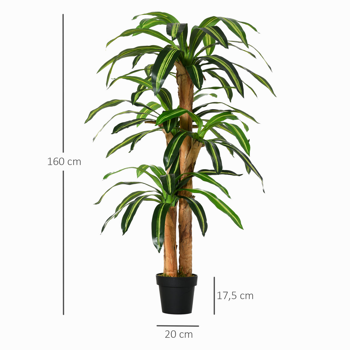 Planta Artificial Decorativa Dracaena com Pote Árvore Sintética 66 Folhas para Jardim Varanda Escritório Sala Ø20x160 cm Verde — foto 3