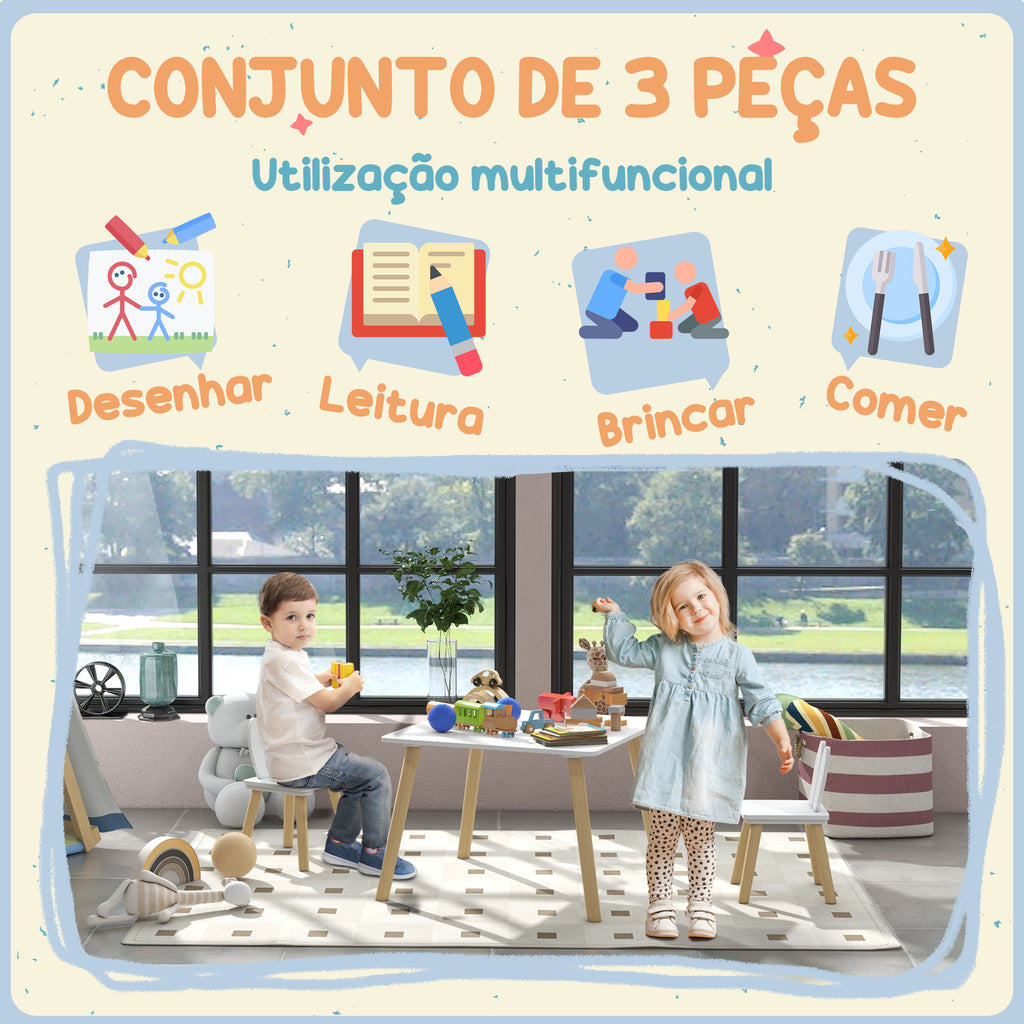 Conjunto de Mesa Infantil e 2 Cadeiras Mesa Infantil com Costas de Cadeiras com Orelhas de Coelho Mesa Infantil para Quarto de Bebé Sala de Jogos Branca — foto 5