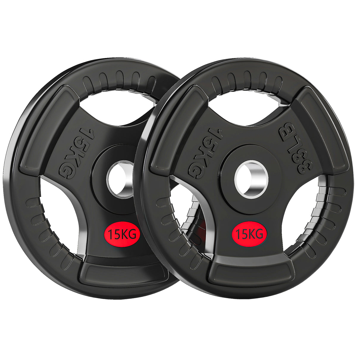 Discos de Pesos com Orifício de Ø50 mm 2 Discos de 15 kg com Anel Interior de Aço e Triplo Aperto para Halteres e Barras Treino Fitness em Casa Ginásio Ø34x5 cm Preto — foto 1