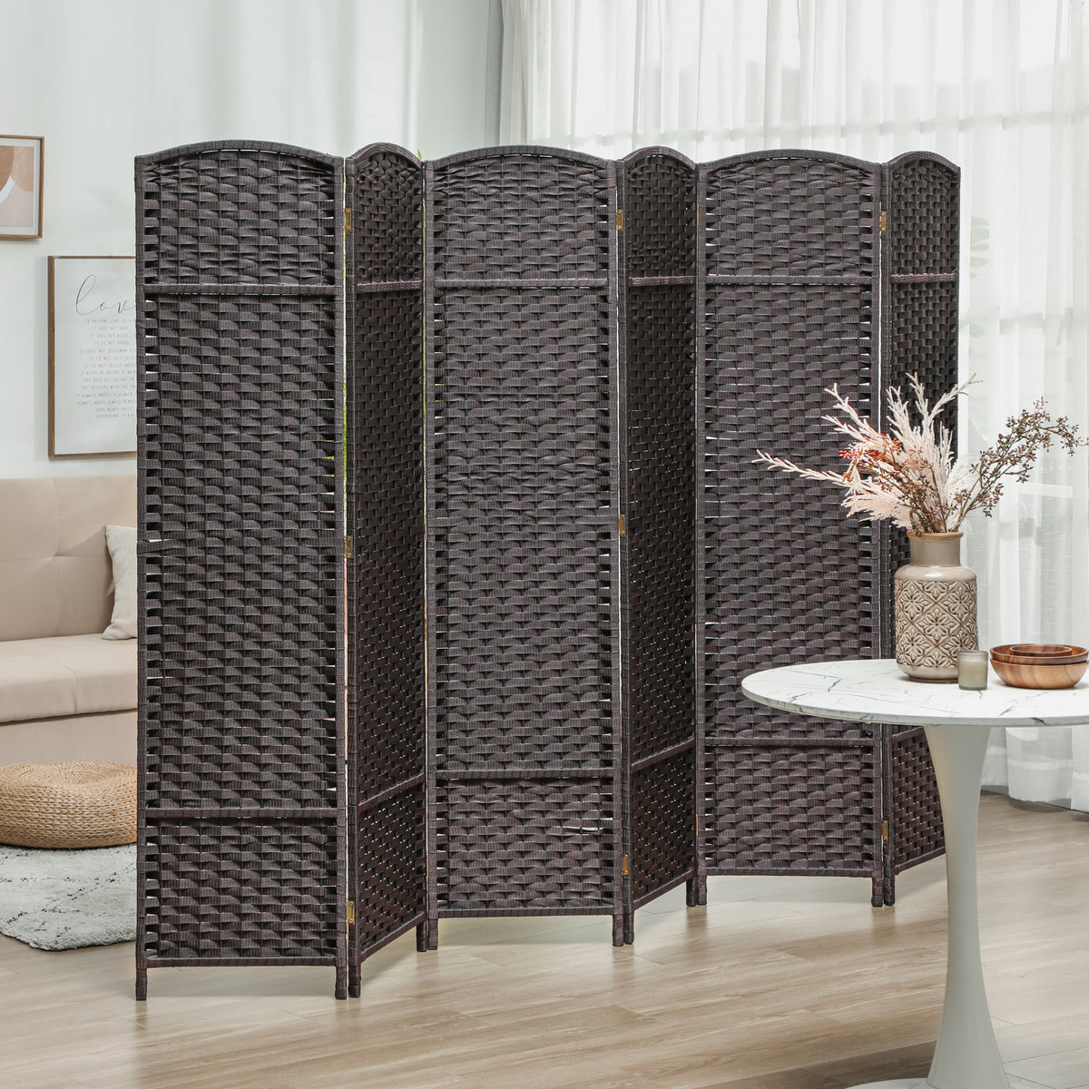 Biombo de 6 Painéis Separador de Ambientes Dobrável 240x1,6x170 cm Biombo Separador de Ambientes para Sala de Estar Dormitório Escritório Marrom — foto 2