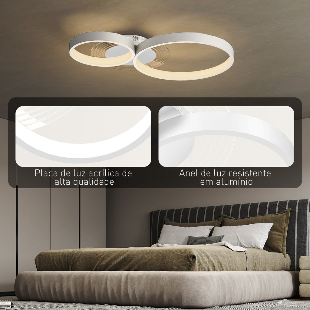 Candeeiro de Teto LED 40W Candeeiro Moderno com Iluminação LED 3000K/4000K/6500K para Quarto Sala Cozinha Sala de Jantar 59x38x7,4 cm Branco — foto 6