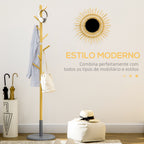 Cabide de Pé de Bambu Cabide de Pé Moderno com 8 Ganchos para Roupas Bolsas Cabide em Forma de Árvore para Entrada Dormitório Ø37,8x175,6 cm Madeira e Cinza — foto 4