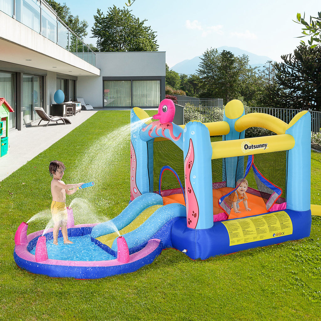 Castelo Insuflável com Escorrega Trampolim e Piscina para Crianças acima de 3 Anos Inclui Insuflador e Bolsa de Transporte para Interior e Exterior 360x175x180cm Multicor — foto 2