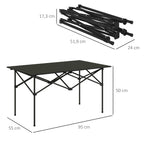 Mesa de Campismo Dobrável de Metal com Tampo Enrolável e Bolsa de Transporte Mesa de Piquenique Portátil para Campismo Trekking Praia e Barbecue 95x55x50 cm Preto — foto 3