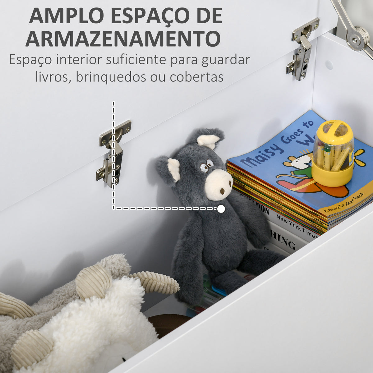 Baú de Armazenamento de Madeira Banco de Armazenamento para Dormitório Sala de Estar Carga Máxima 60kg 100x40x40 Branco — foto 4