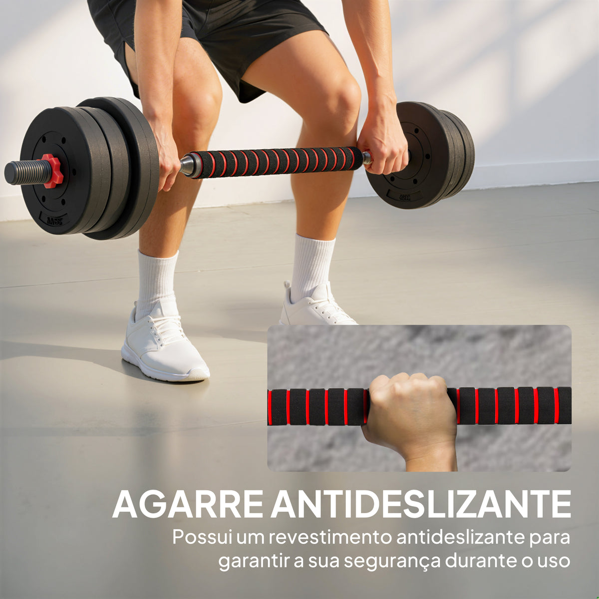 Conjunto de halteres 2 em 1 25 kg com barra ajustável Treinamento de força e levantamento de peso para ginasio preto — foto 5