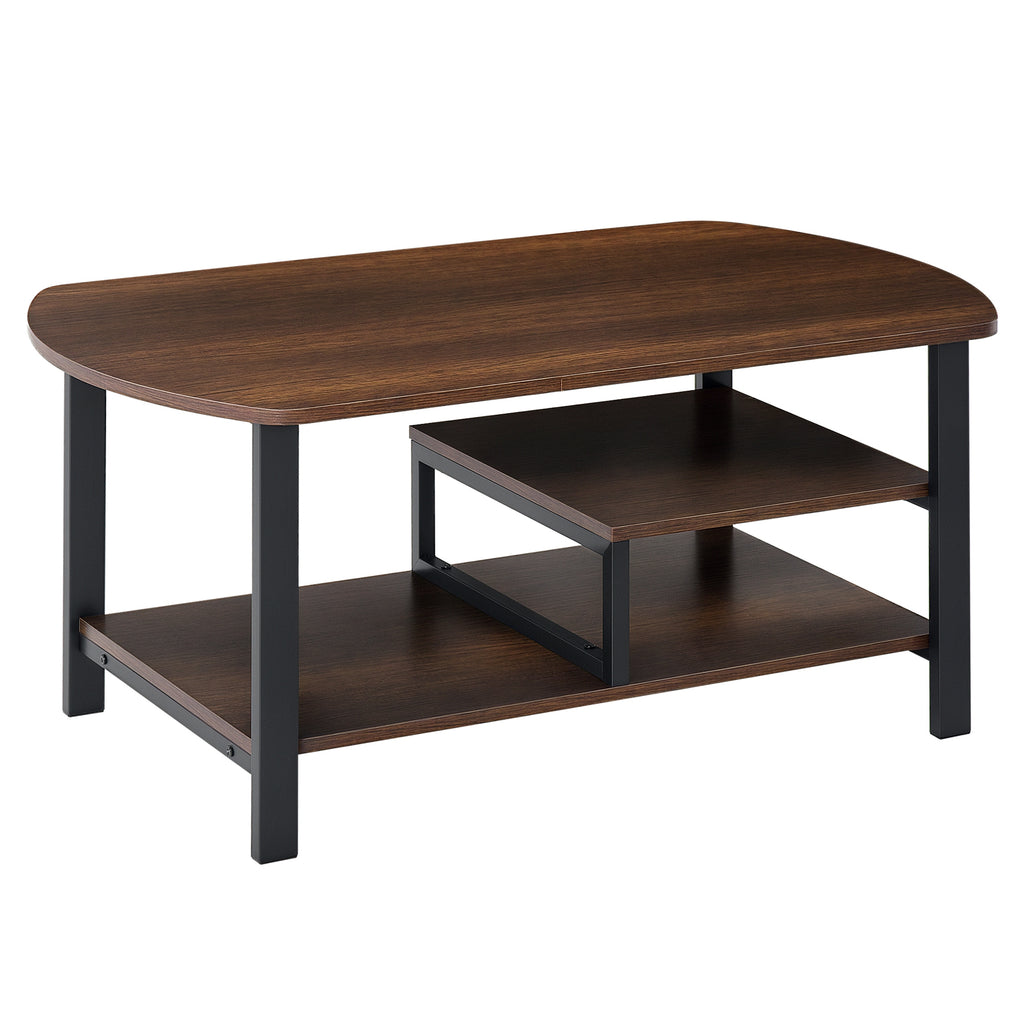Mesa de Centro com 2 Prateleiras Mesa de Café Estilo Vintage para Sala de Estar Dormitório 100x60x46cm Castanho Rústico — foto 1