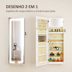Espelho Joalheiro de Parede Espelho de Parede com Luzes LED e Fechadura Armário para Jóias para Pendurar na Parede ou na Porta 37x10,5x108 cm Branco — foto 4