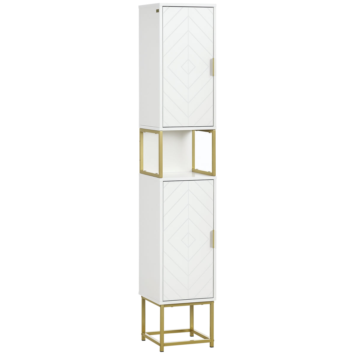 Coluna Casa de Banho Móvel Auxiliar Casa de Banho Armário Casa de Banho com 2 Portas Compartimento e Prateleiras Ajustáveis Anti-Tombo Estilo Moderno 30x30x170,7 cm Branco — foto 1