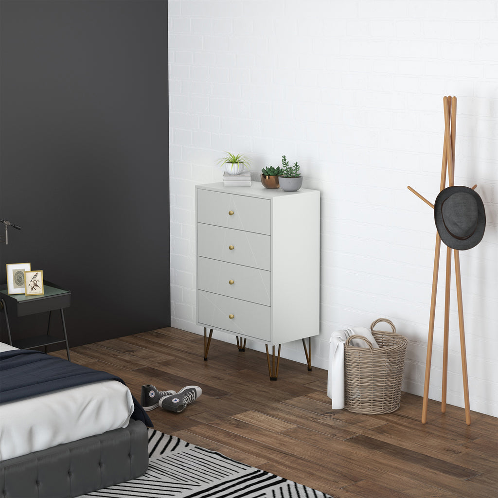Cómoda de Quarto Moderna Cómoda de Madeira com 4 Gavetas e Pés Metálicos Cómoda de Gavetas para Sala Escritório 60x40x100 cm Branco — foto 2