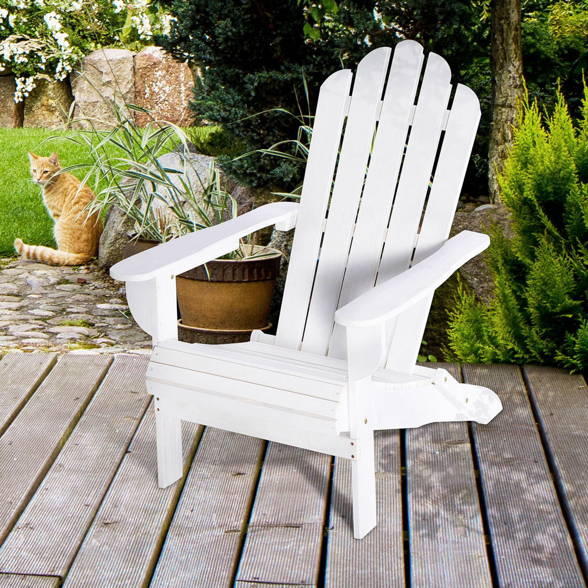 Cadeira Adirondack de Madeira Dobrável Cadeira de Jardim com Apoio para os Braços e Encosto Alto para Terraço Balcão Exterior Carga Máx. 113kg 73x73x92cm Branco — foto 2