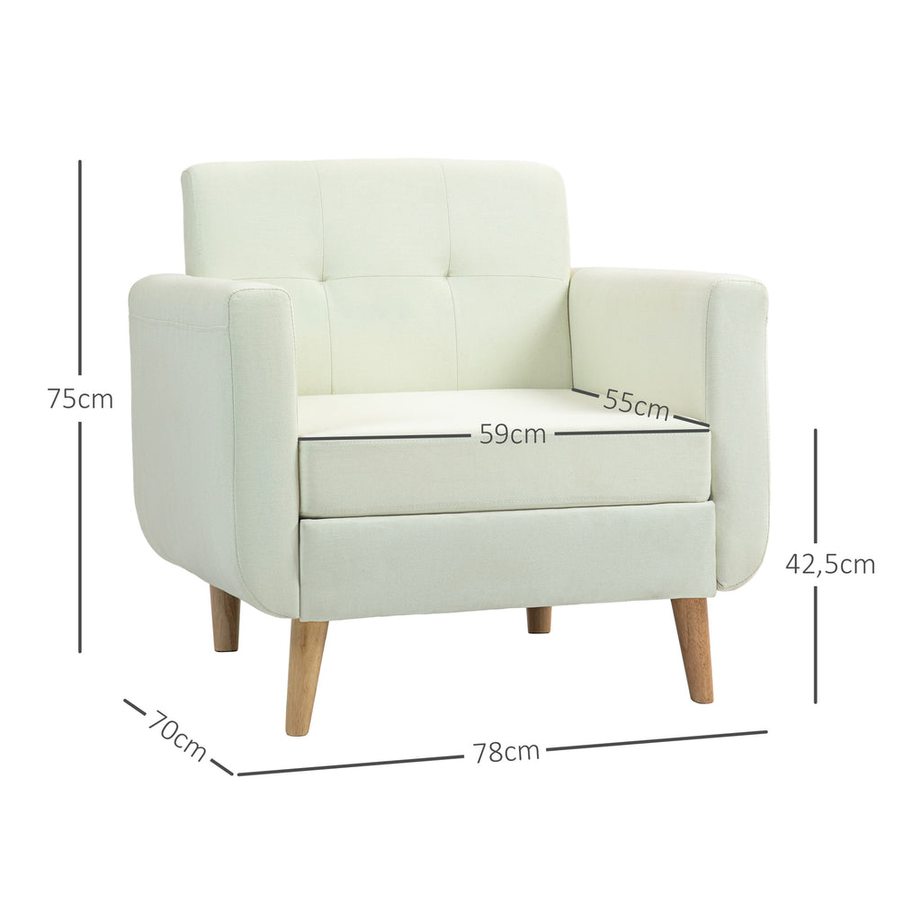 Poltrona Sala de Estar Moderna Poltrona Dormitório com Apoio para os Braços e Pés de Madeira Sofá Individual para Escritório Carga 125 kg 78x70x75 cm Creme — foto 3