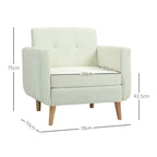 Poltrona Sala de Estar Moderna Poltrona Dormitório com Apoio para os Braços e Pés de Madeira Sofá Individual para Escritório Carga 125 kg 78x70x75 cm Creme — foto 3