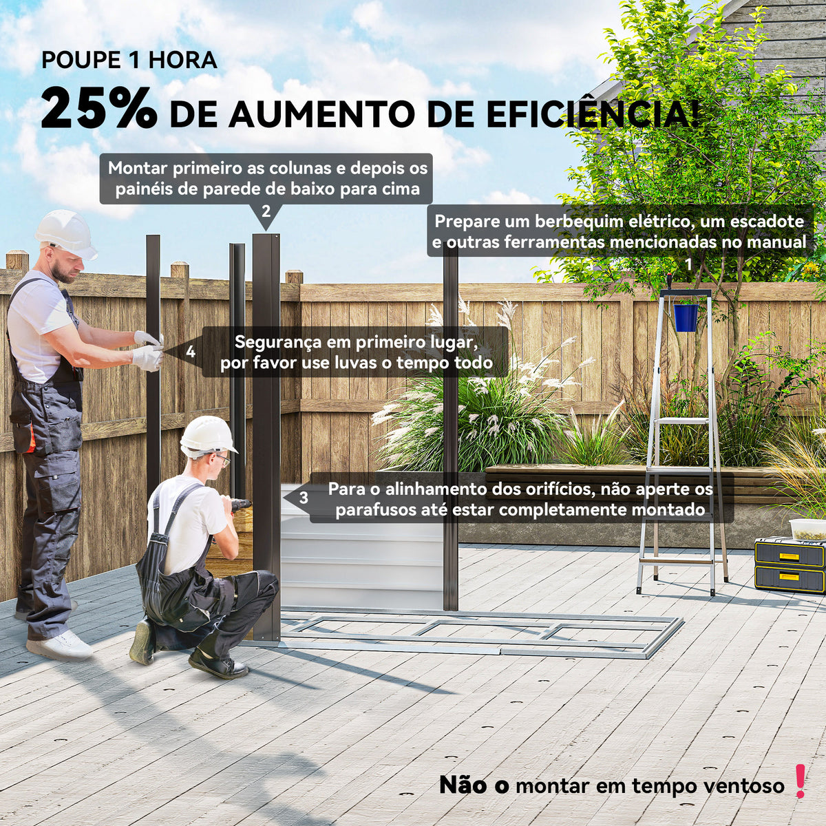 Abrigo de Jardim Exterior 2,36m² 213x120x194 cm Abrigo de Exterior com Base Reforçada (Piso NÃO Incluído) Portas de Correr Duplas Fechadura Janelas Madeira e Marrom — foto 4