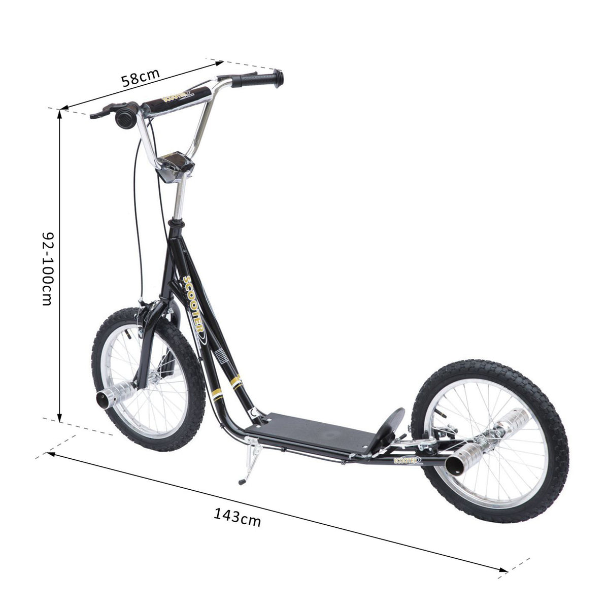 Trotinete com 2 Rodas de 16 Polegadas Trotinete para Crianças com Altura Ajustável e Freio 143x58x92-100 cm Preto — foto 3