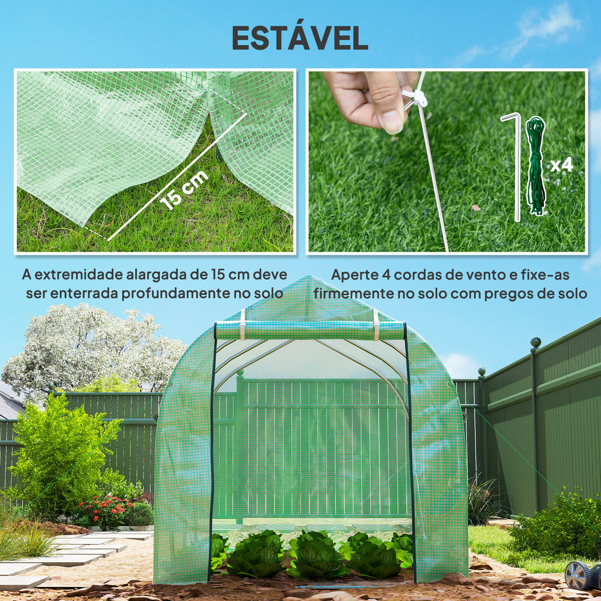 Estufa tipo Túnel 3x2x2 m Estufa de Exterior com 6 Janelas de Malha e Porta Estufa de Cultivos para Pátio Jardim Verde — foto 5