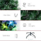 Árvore de Natal 120cm com 130 Luzes LED de Múltiplas Cores e Estrela Decorativa Ø66x120 cm Verde — foto 6