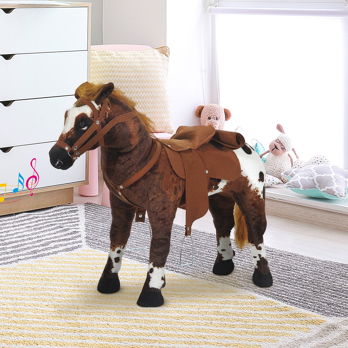 Cavalo de Brinquedo para Crianças acima de 3 Anos com Sons Realistas 85x28x60 cm Marrom — foto 2