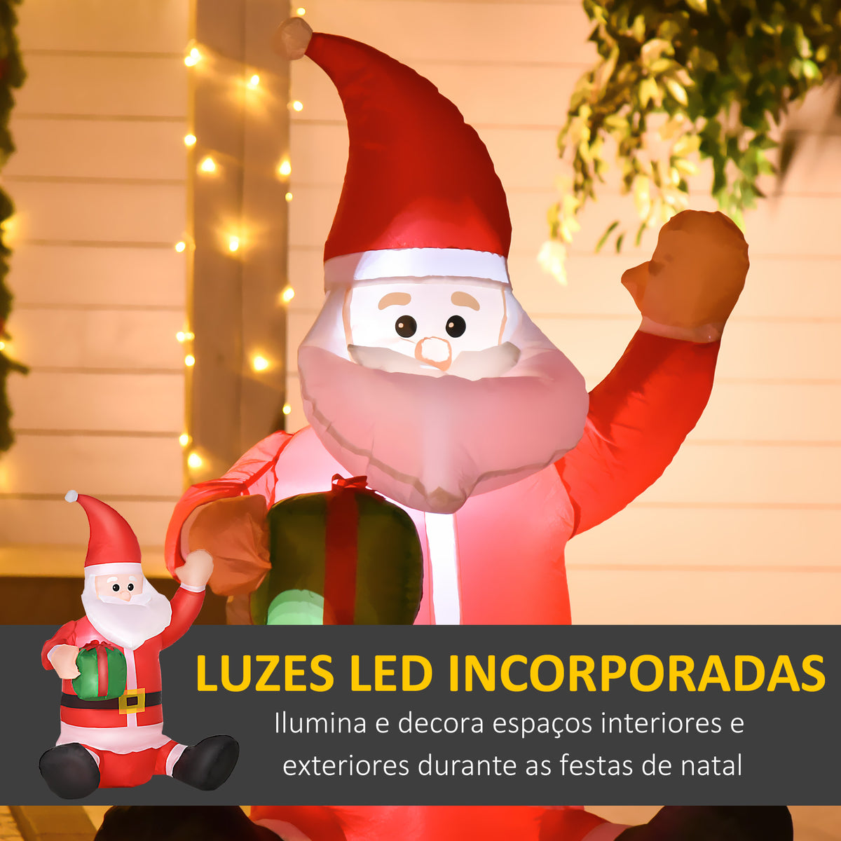 Pai Natal Insuflável de 1,2 m com Presente Decoração de Natal Iluminação LED 70x50x120cm Multicolorido — foto 4