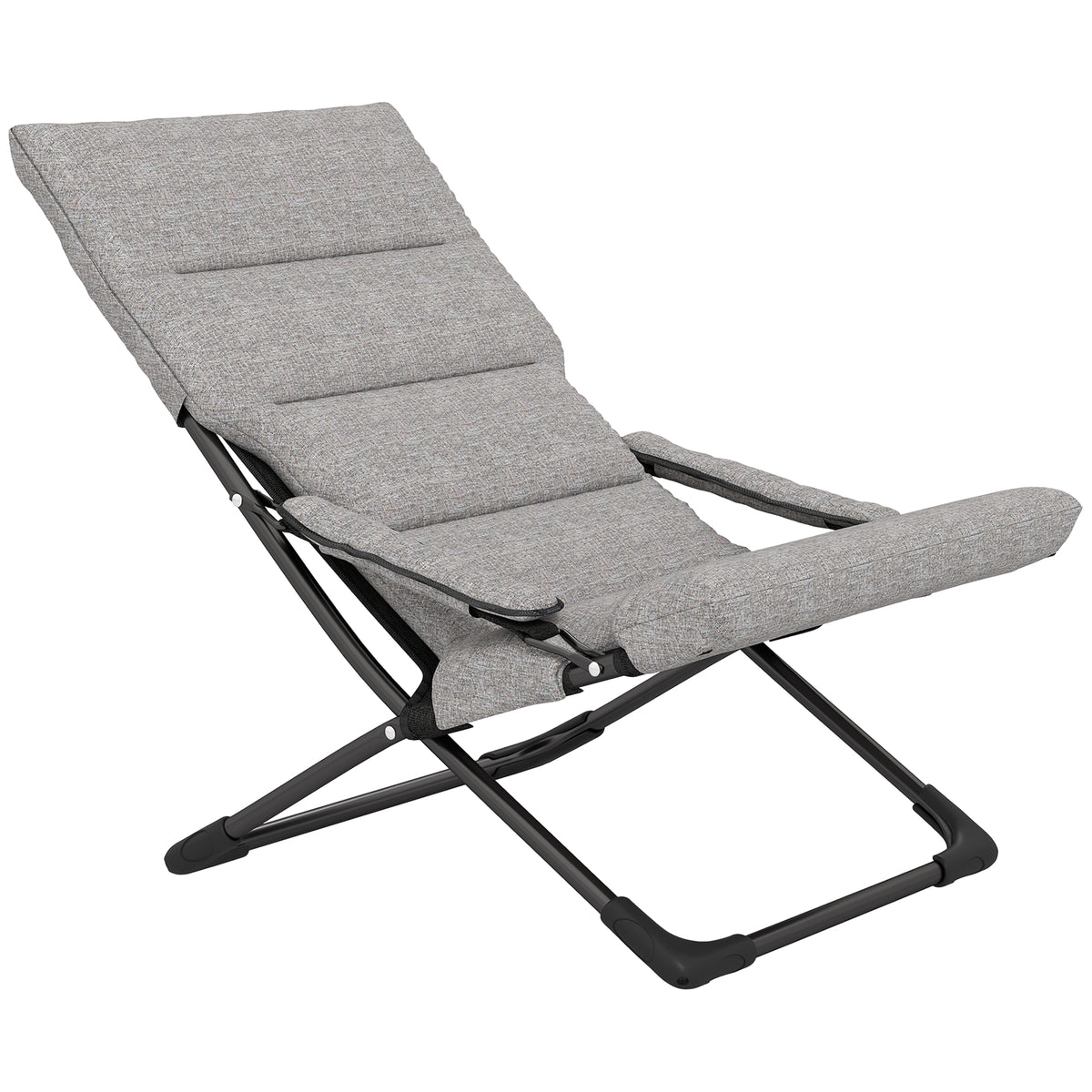 Cadeira de Campismo Dobrável Cadeira de Jardim Portátil com Almofada Acolchoada Removível e Apoio para os Braços Estrutura de Aço para Terraço Praia Exterior 66x94x79cm Cinza — foto 1