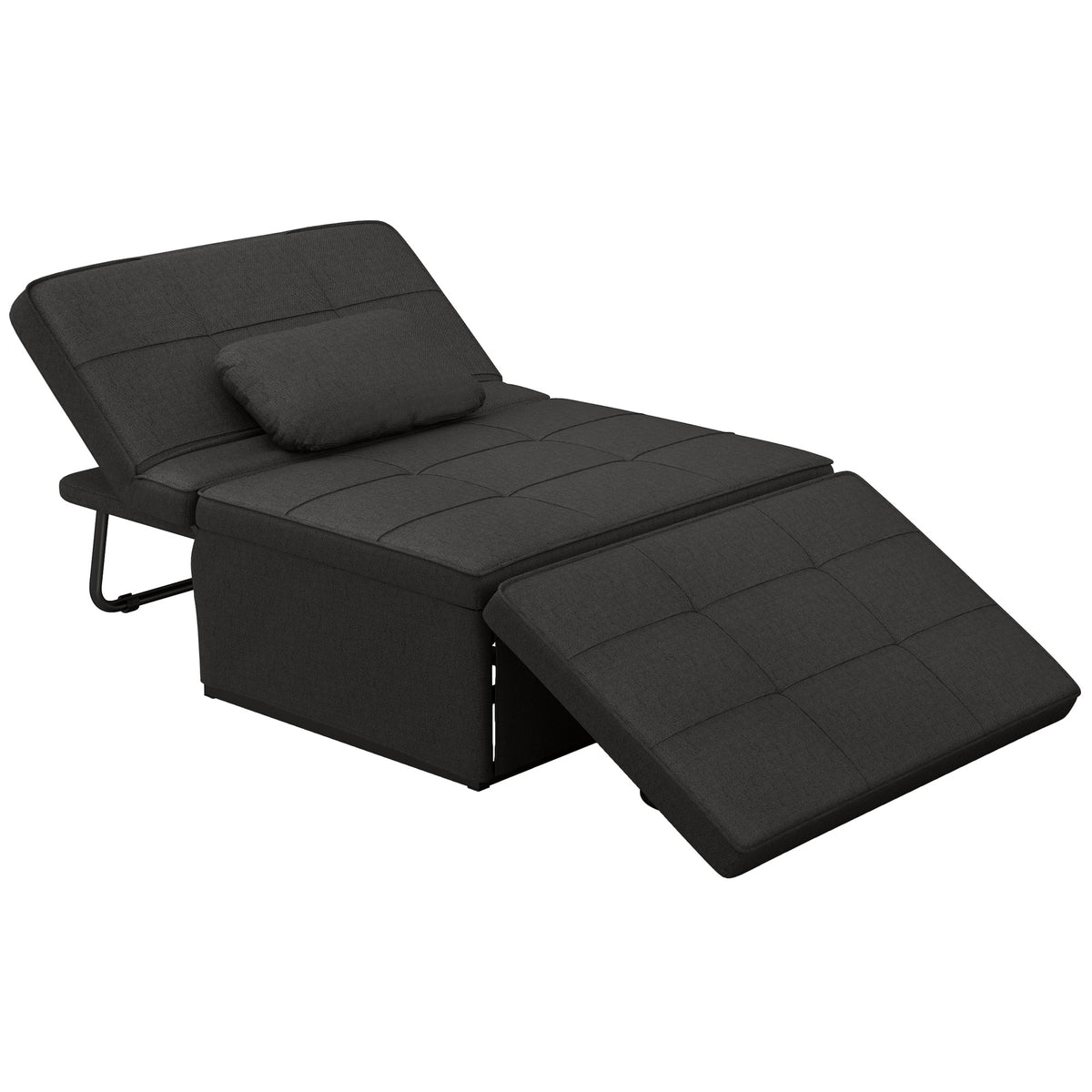 Sofá Cama Individual 3 em 1 Estofado em Linho Sofá Reclinável em 5 Posições com Apoio para os Pés e Apoio para a Cabeça para Sala de Estar Carga Máxima 200kg 95x189x43 cm Preto — foto 1